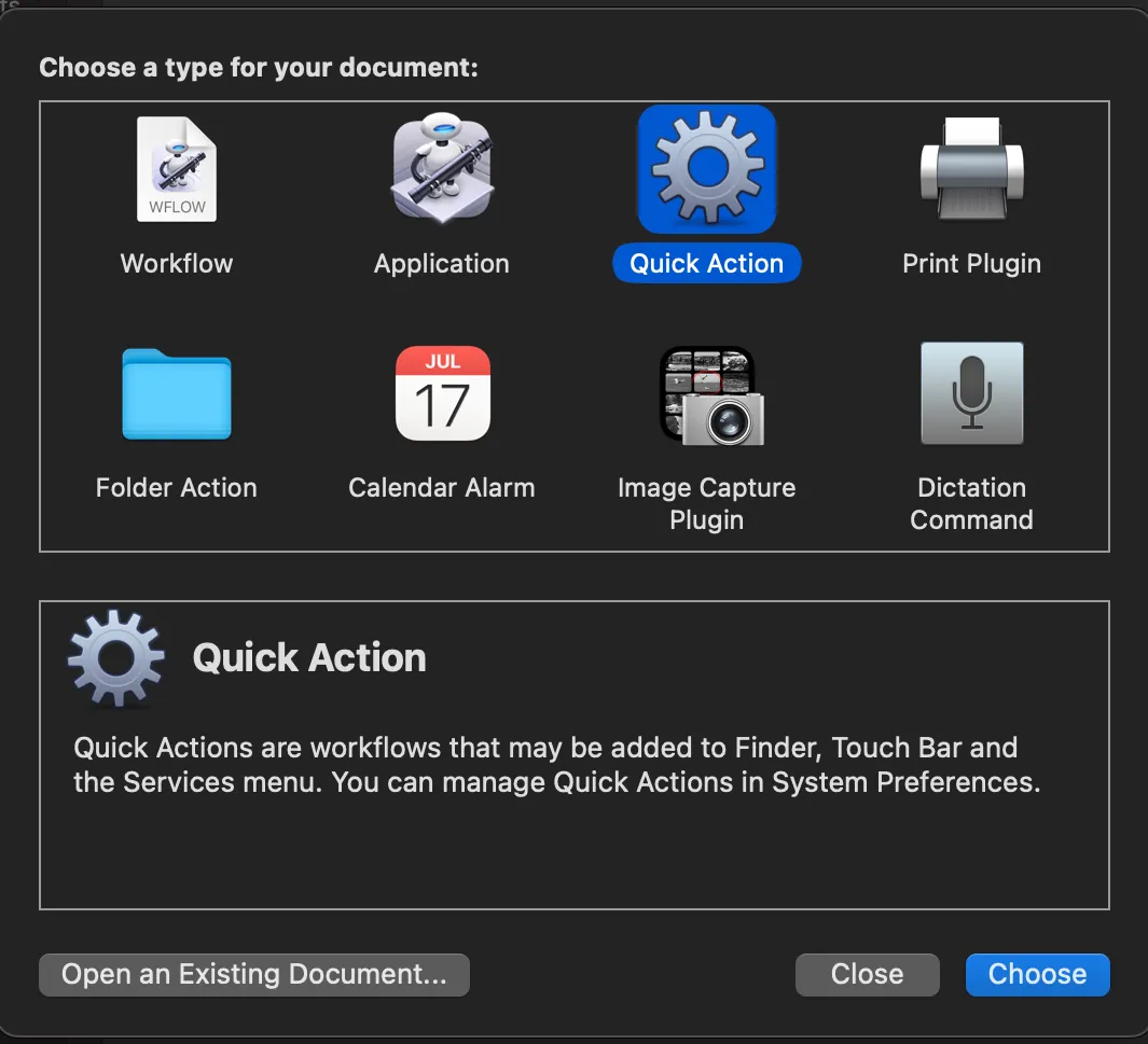 Quick Action Automator Document Type